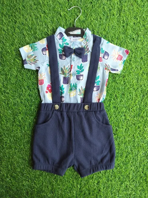 Plant Print Blue Dungaree BD006